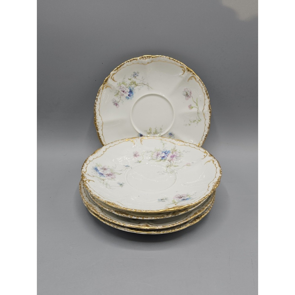 Haviland Limoges Tea Cup Saucer Plates Schleiger 156f Gold Pink Roses Set Of‎ 5